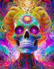 psychedelic human skull