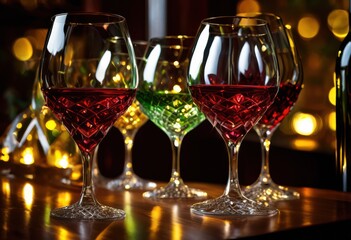 stunning arrangement wine glasses creating captivating shadows reflections play light, ambiance, beautiful, balance, beverage, brilliance, charm, clarity