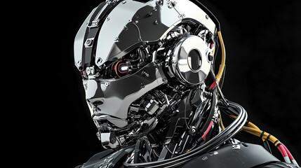 Fototapeta premium 3d chrome cyborg model with cables. Cyborg. Illustration