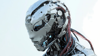 Fototapeta premium 3d chrome cyborg model with cables. Cyborg. Illustration