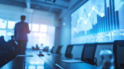 Business Presentation with Abstract Blur and Analytics Display