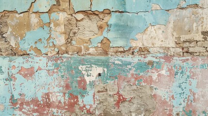 Weathered and Paint-Chipped Wall with Exposed Layers
