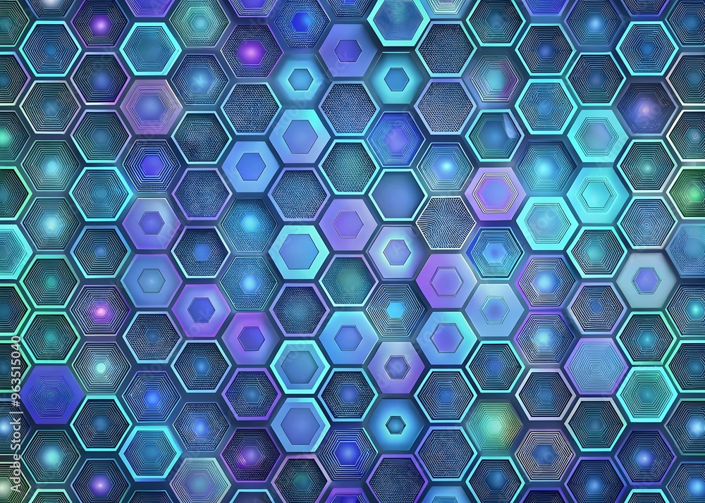 Poster dynamic colorful hexagonal pattern design textures visual depth