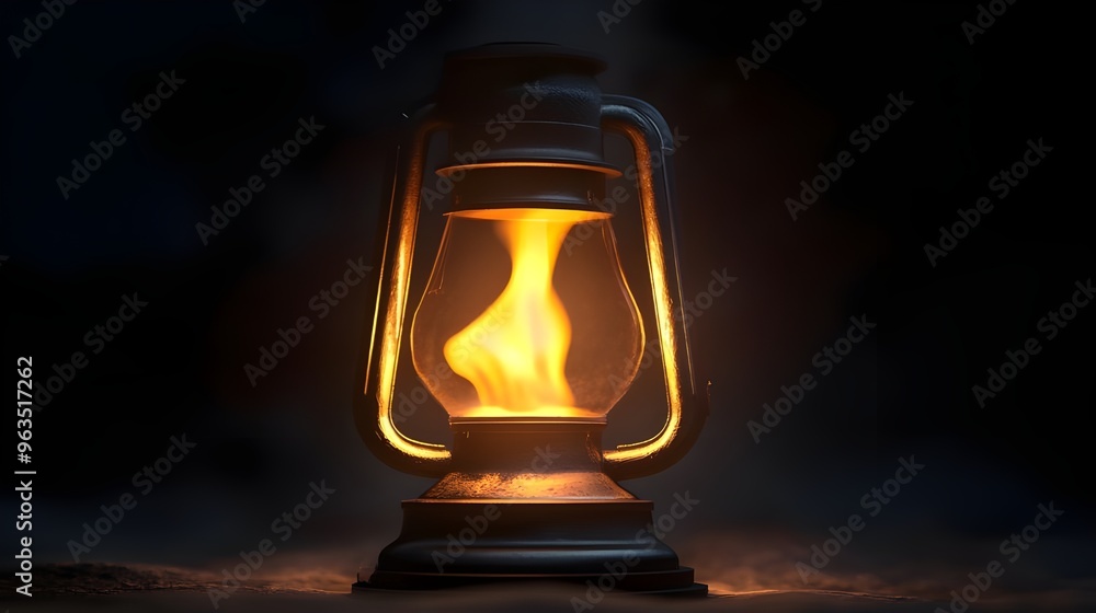 Aufkleber 3d rendering of a burning kerosene lamp with glowing flame image