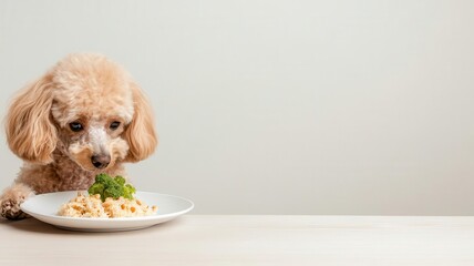 Poodle enjoying a nutritious meal at a gourmet pet cafe, pet nutrition, culinary experience