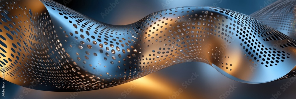 Aufkleber a mesmerizing abstract image of a metallic wave with intricate perforated patterns, reflecting light