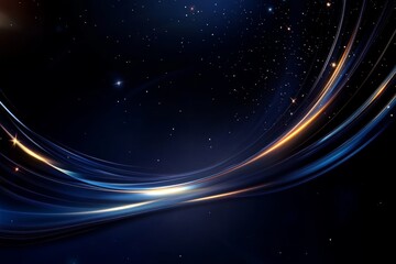 Fototapeta premium A mesmerizing abstract background with swirling lines of gold and blue light against a dark blue starry sky, symbolizing movement, energy, the cosmos, infinity, and dreams.