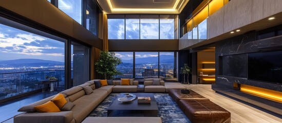 Modern Living Room with Stunning City View