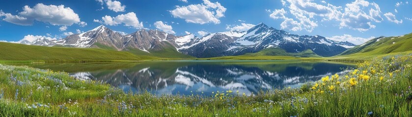 A breathtaking view of snowcapped mountains reflected in a crystalclear lake