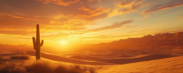 A majestic desert landscape at sunrise