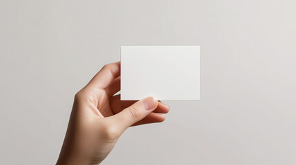 Fototapeta premium A hand confidently holds a blank card, ready for customization in a mockup for product presentations or advertisements, with ample space for text