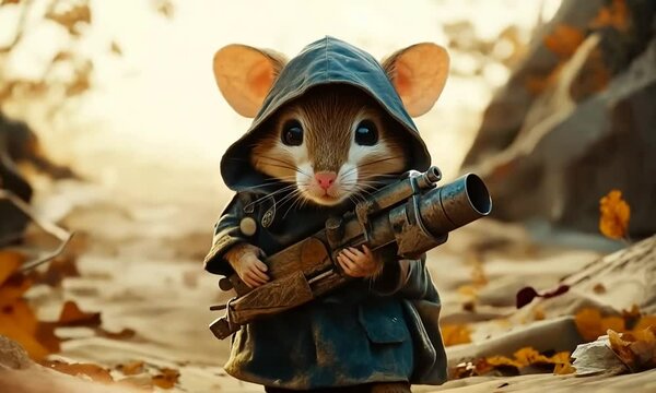 a mouse with bazooka in forrest