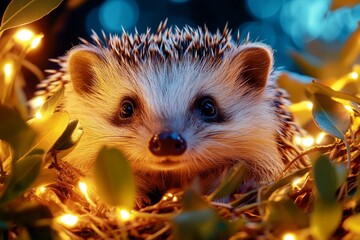 Hedgehog snuffling in the bushes near the tents, foraging for food as it scurries through the undergrowth, oblivious to the campfire glow
