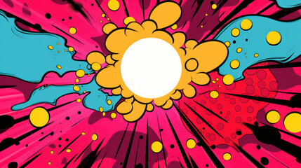 Vibrant Abstract Comic Book Explosion Background. Pop art wallpaper with empty space.