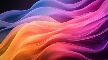 Obraz premium A vibrant and abstract digital artwork featuring flowing waves of color, reminiscent of liquid or fabric. The gradient transitions smoothly from cool blues and purples to warm oranges and pinks, symbo