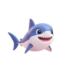 A cheerful cartoon shark with a big smile, perfect for children's illustrations and storytelling. 3d render