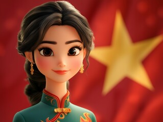 A Vietnamese girl in a traditional clothing called Ao Dai Vietnam with her Non La (traditional Vietnamese leaf hat).