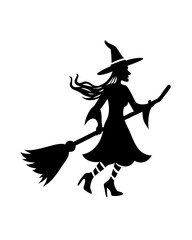 Vector Illustration of Halloween Witch with Broom Icon on Transparent Background