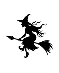 Vector Illustration of Halloween Witch with Broom Icon on Transparent Background