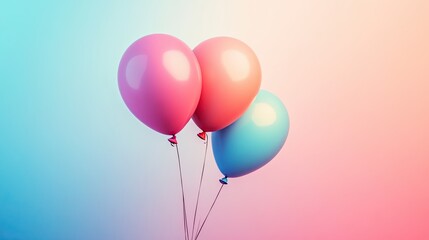 Colorful Gradient Balloons Rise in a Pastel Sky During a Cheerful Outdoor Celebration
