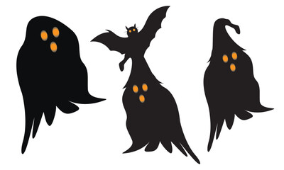 Halloween ghost flat silhouette Vector Illustration