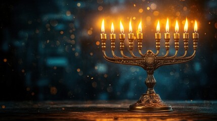 Hanukkah menorah glowing in a centuries-old village, blending tradition with historical Jewish culture, [Hanukkah menorah], [historical atmosphere]