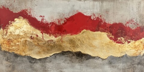 Obraz premium Layered Texture with Red and Gold Accents Abstract Art. AI generated illustration.