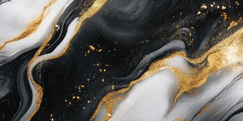 Obraz premium Marble Background with Golden and Black Abstract Art. AI generated illustration.