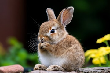 Rabbit grooming its fluffy tail, meticulously cleaning each strand of fur in the safety of its den
