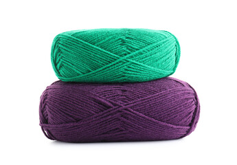 Two bright skeins of yarn isolated on white