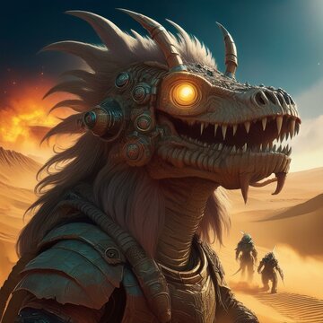 Imagem realista de um dinossauro drag&atilde;o monstro futurista moderno