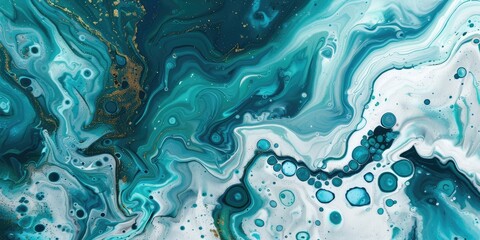 Obraz premium Turquoise and White Fluid Art Background. AI generated illustration.
