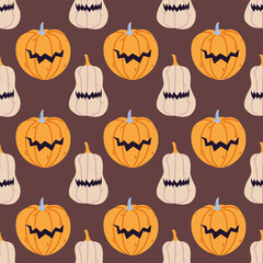 Halloween seamless pattern with pumpkins