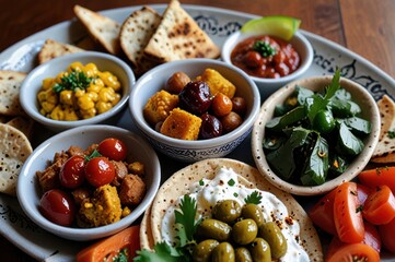 A delicious Middle Eastern Mezze Platter Ai Generated