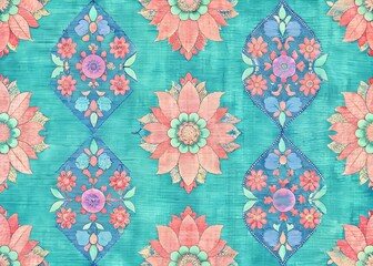 Colorful Floral Pattern Design Vibrant Background Flowers Leaves Decorative Art
