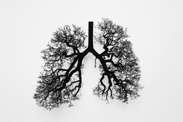 Silhouette of lungs on white background Trees are earth s lungs Clean air Green concept Branch Healthy lung