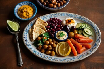 A delicious Middle Eastern Mezze Platter Ai Generated