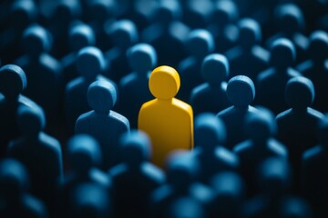 This illustration represents the talent recruitment process, focusing on a unique candidate standing out among many applicants, highlighting their distinctiveness and potential in hiring