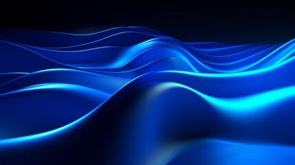 Obraz premium 3d render, abstract minimal neon background with glowing wavy line. Dark wall illuminated with led lamps. Blue futuristic wallpaper