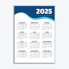 New modern minimalist 2025 calendar design template for corporate, business, company, and office 
scheduling.