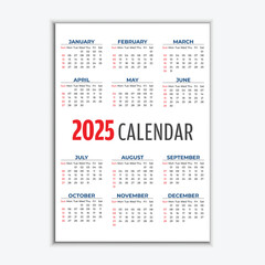 New modern minimalist 2025 calendar design template for corporate, business, company, and office 
scheduling.
