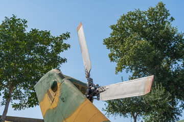 The propeller of a Ukrainian military helicopter. A modern helicopter details the propeller and...