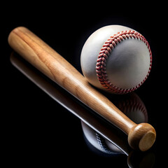 a baseball and bat are on a black background