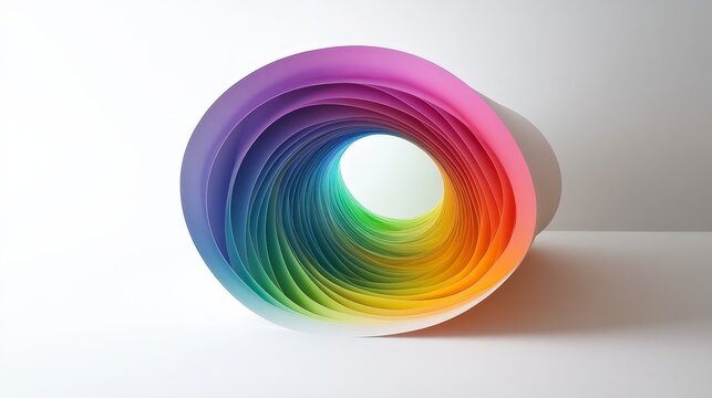 Gift enveloped in a psychedelic rainbow continuum, set against a minimalist white backdrop