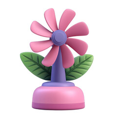 A whimsical pink flower fan with vibrant petals and green leaves, perfect for adding a playful touch to any setting. 3d render