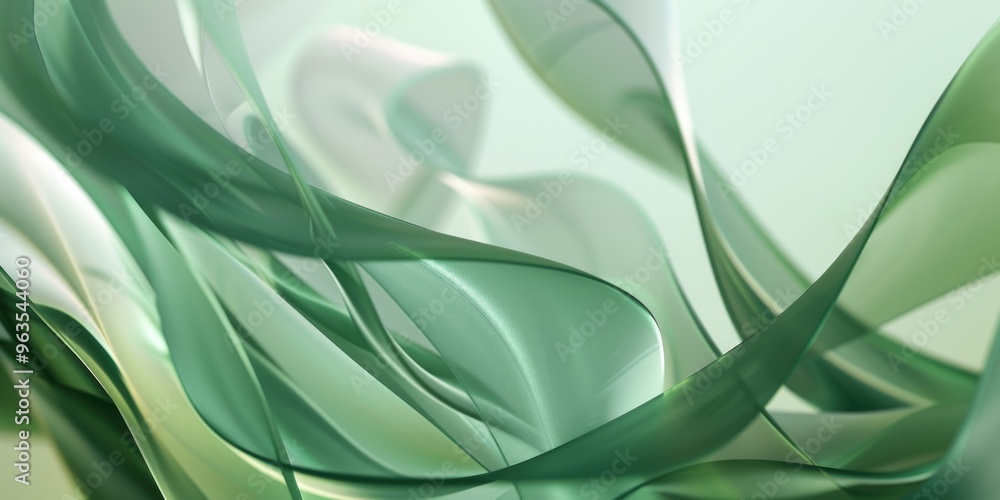 Poster a green wave with a white background. the wave is made up of many small lines. the image has a calm 