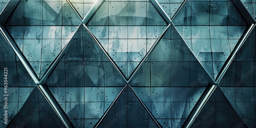 Poster a blue and white image of a building with a diamond pattern. the image has a modern and sleek feel t