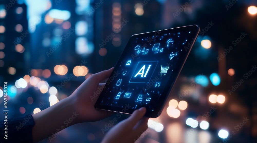 Poster explore how ai can transform ebusiness by improving online shopping through advanced technology and 