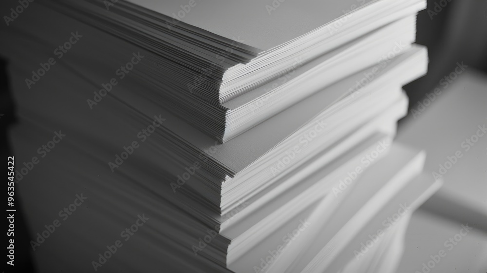 Poster a stack of white papers is piled on top of each other. concept of organization and structure, as the