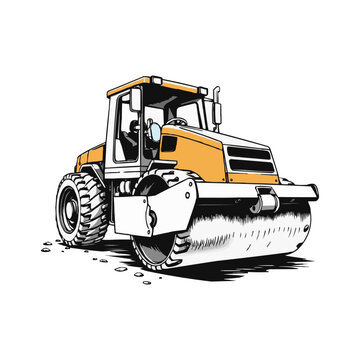 recommend clip art: Road Roller vector artwork. Steamroller black and white clip art silhouette. Roller editable logo design